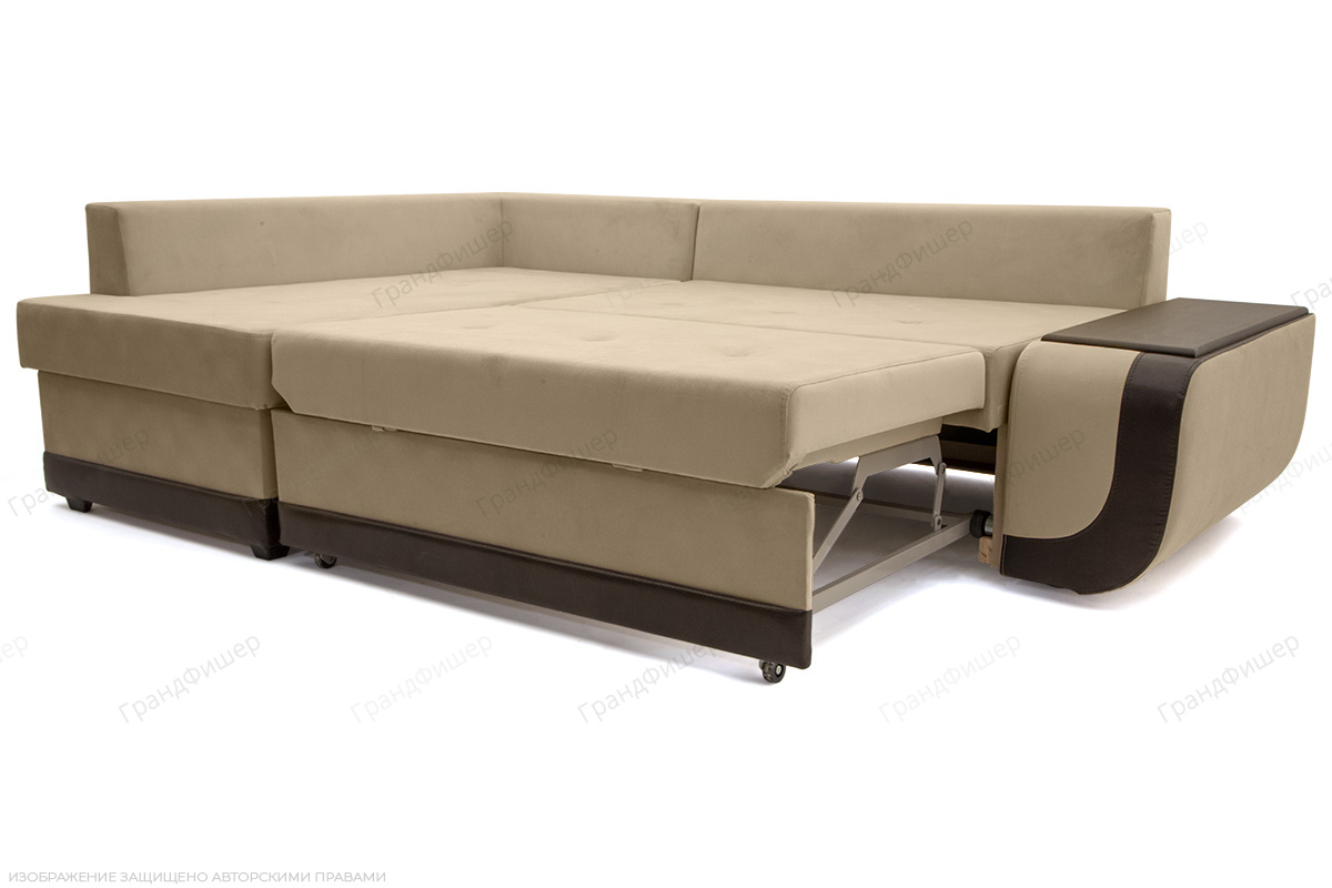 Бежевый угловой диван Нью-Йорк-2 Maserati Beige + Sontex Umber Спальное место