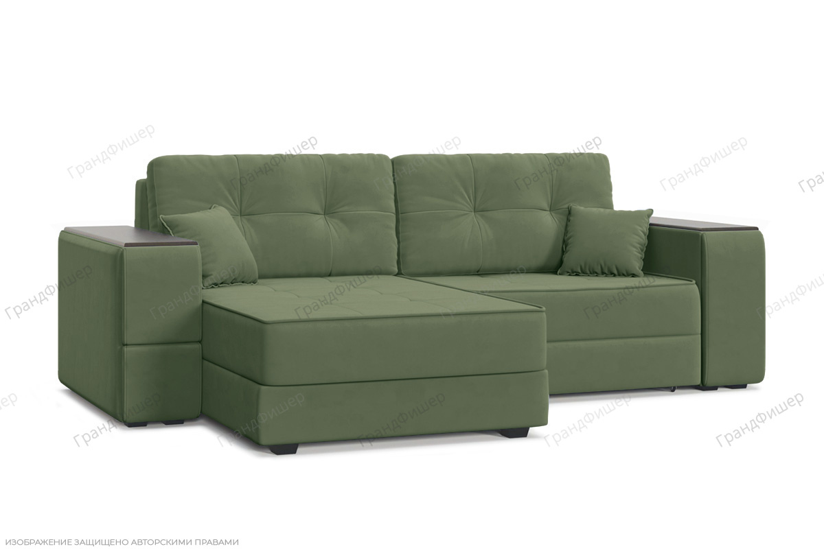 Угловой диван Кайман-5 с ящиками и столом Энерджи Лайт 810_13 Зеленый Вид по диагонали