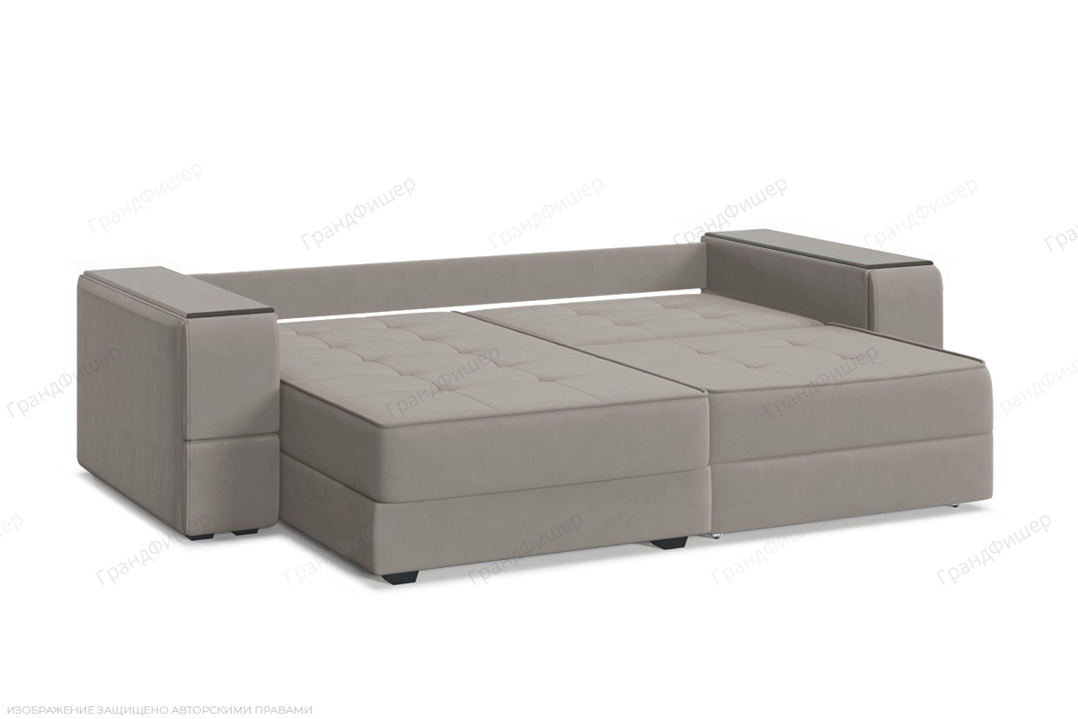 Угловой диван Кайман-5 с ящиками и столом Энерджи Лайт 810_16 (Бежево-серый) Спальное место